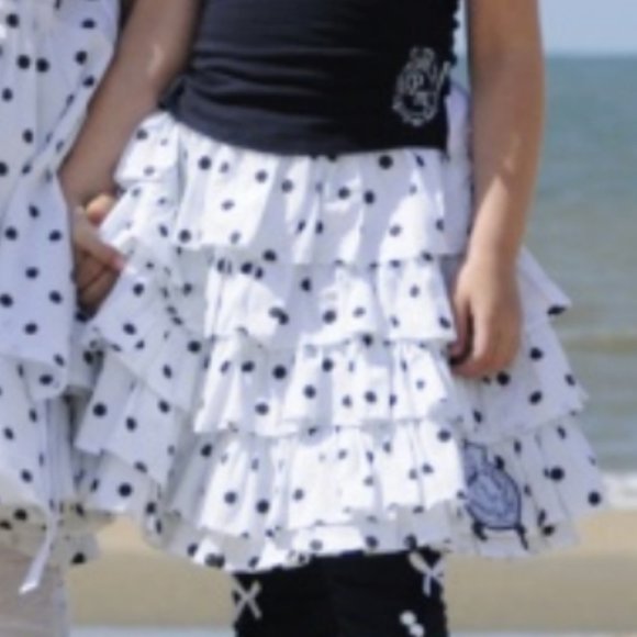 Pom Pom Girls Designer Dutch Brand Black White Polka Dot Tier Ruffle Skirt - Picture 1 of 2